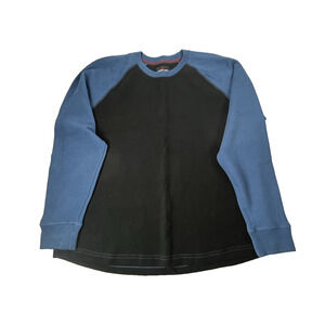 American Giant French Rib Raglan Colorblock Sweater Shirt Mens Large Black Blue